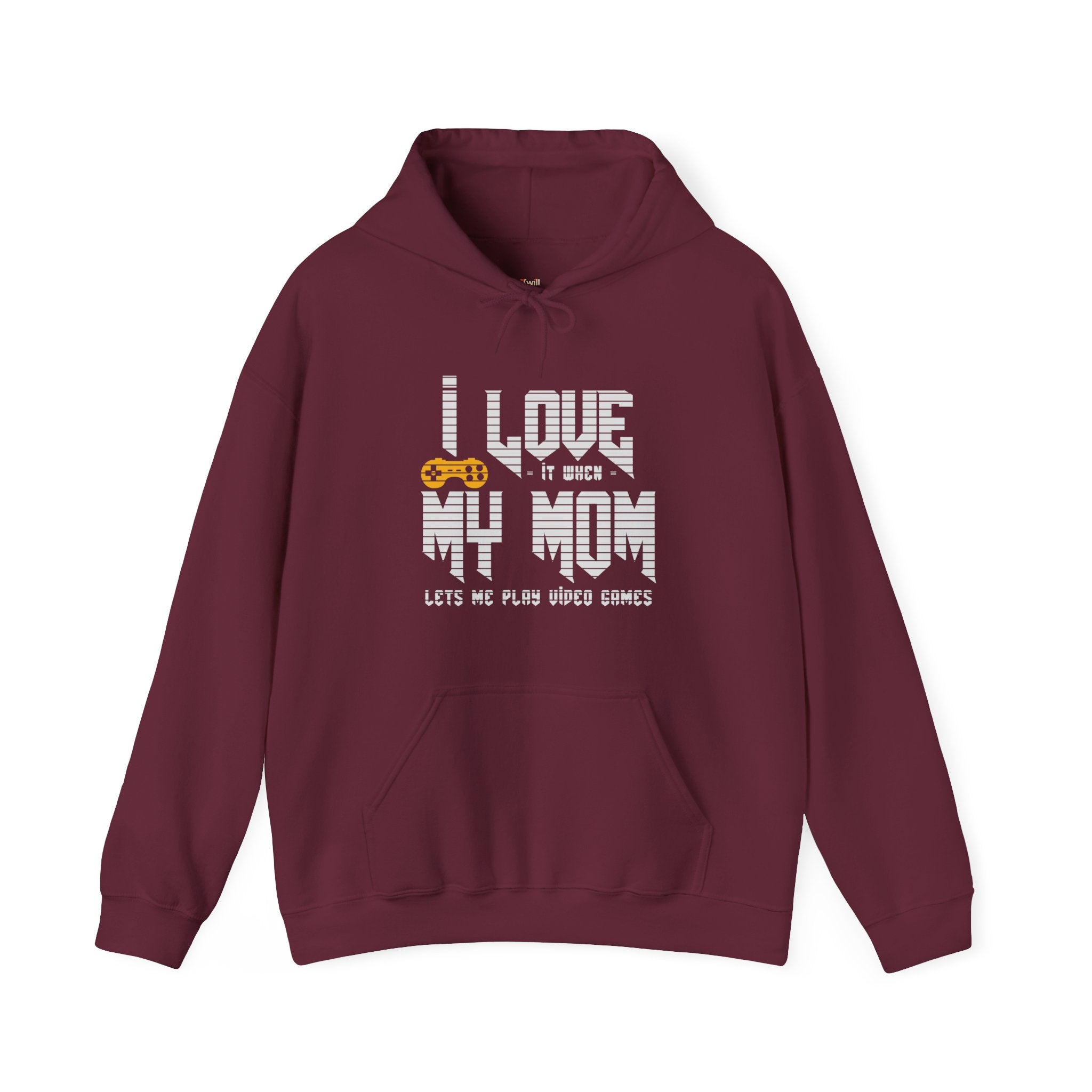 Retro Gaming I Love My Mom Hoodie | Maroon Twill Tees